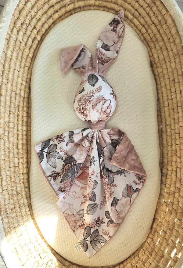 Bobono - Doudou pehmopupu kaksipuolinen puuvilla ja minky - Sepia roses - dusty pink