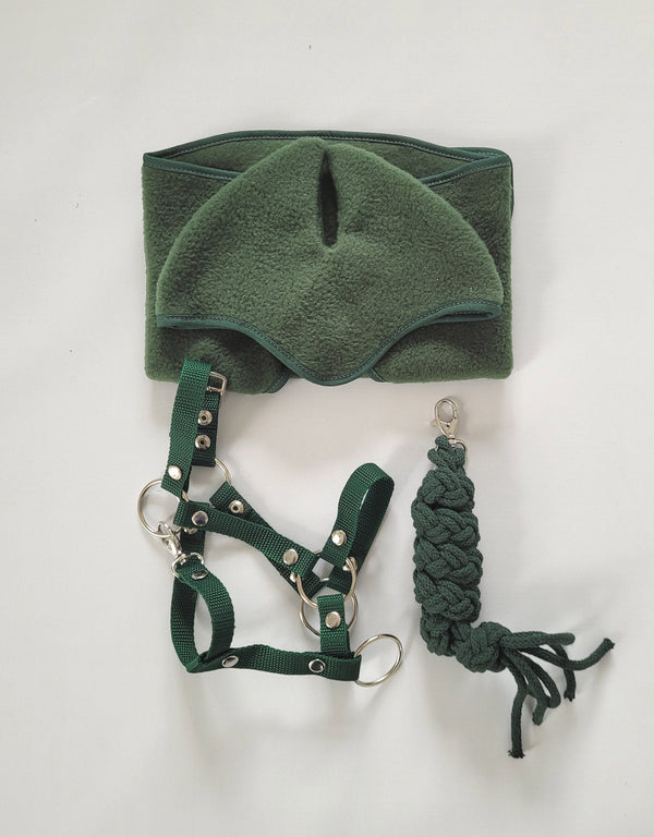 Super Hobby Horse - Hobby Horse A3 -setti: fleecehuopa ja korvaläpät - pullonvihreä