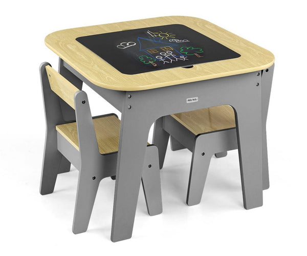 Tummaharmaa Lasten Pöytä ja Kaksi Tuolia Setti