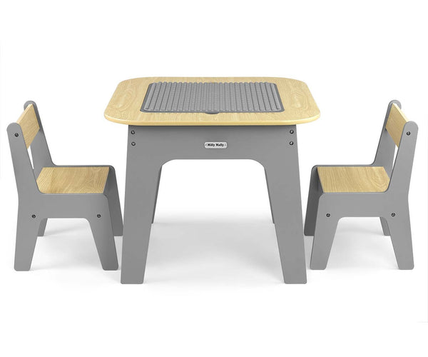 Tummaharmaa Lasten Pöytä ja Kaksi Tuolia Setti