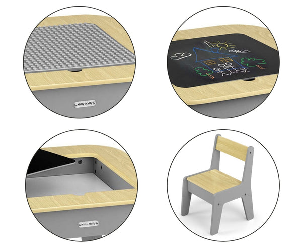 Tummaharmaa Lasten Pöytä ja Kaksi Tuolia Setti