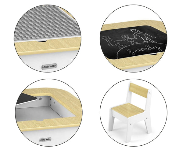 Lasten Valkoinen Pöytä ja Tuolipari Setti - MDF