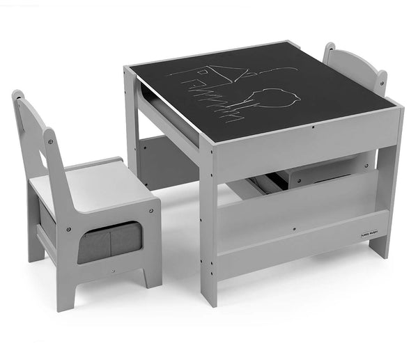Lasten Harmaa Pöytä ja Kaksi Tuolia Setti MDF-materiaalista