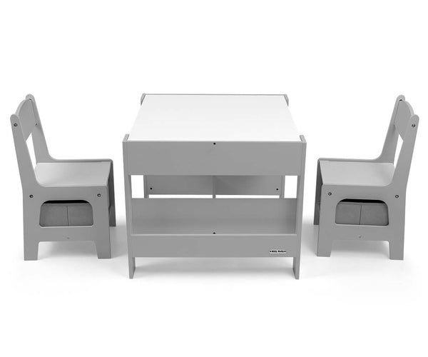 Lasten Harmaa Pöytä ja Kaksi Tuolia Setti MDF-materiaalista